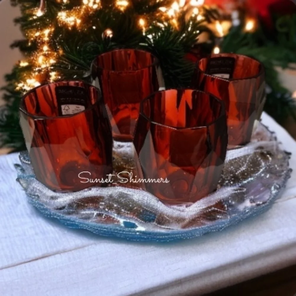 4pc RACHEL ZOE Red Valentines Day ACRYLIC CRYSTAL TUMBLER Drink GLASS SET NEW